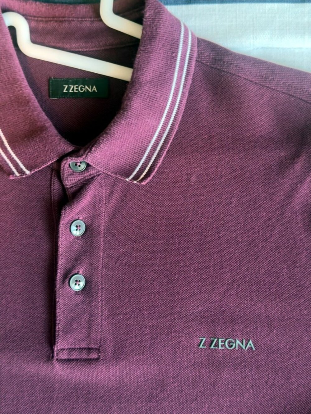 Z Zegna Short Sleeve Polo Burgundy Tipped Collar 100% Cotton S - Picture 5 of 9